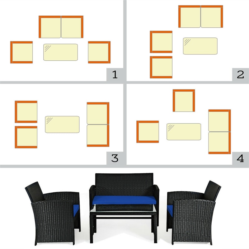 4-Piece Rattan Patio Furniture Set, Weather-Resistant Outdoor Wicker Conversation Sofa with Cushions & Tempered Glass Table for Backyard - Bestoutdor