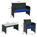 4-Piece Rattan Patio Furniture Set, Weather-Resistant Outdoor Wicker Conversation Sofa with Cushions & Tempered Glass Table for Backyard - Bestoutdor