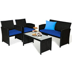 4-Piece Rattan Patio Furniture Set, Weather-Resistant Outdoor Wicker Conversation Sofa with Cushions & Tempered Glass Table for Backyard - Bestoutdor