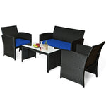 4-Piece Rattan Patio Furniture Set, Weather-Resistant Outdoor Wicker Conversation Sofa with Cushions & Tempered Glass Table for Backyard - Bestoutdor