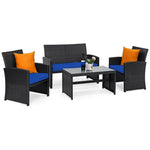 4-Piece Rattan Patio Furniture Set, Weather-Resistant Outdoor Wicker Conversation Sofa with Cushions & Tempered Glass Table for Backyard - Bestoutdor