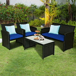 4-Piece Rattan Patio Furniture Set, Weather-Resistant Outdoor Wicker Conversation Sofa with Cushions & Tempered Glass Table for Backyard - Bestoutdor