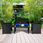 4-Piece Rattan Patio Furniture Set, Weather-Resistant Outdoor Wicker Conversation Sofa with Cushions & Tempered Glass Table for Backyard - Bestoutdor