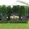 4 Pcs Wicker Patio Conversation Set Rattan Furniture Set with Loveseat & Tempered Glass Coffee Table
