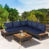 4 Piece Acacia Wood Outdoor PE Rattan Sectional Sofa Set Patio Conversation Set with Coffee Table