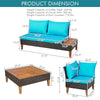 4 Piece Acacia Wood Outdoor PE Rattan Sectional Sofa Set Patio Conversation Set with Coffee Table