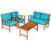4 Piece Outdoor Acacia Wood Patio Conversation Set with Coffee Table & Seat Back Cushions