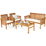 4 Piece Outdoor Acacia Wood Sofa Furniture Set Patio Conversation Table Chair Set with Coffee Table & Waterproof Cushions