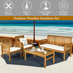 4 Piece Outdoor Acacia Wood Sofa Furniture Set Patio Conversation Table Chair Set with Coffee Table & Waterproof Cushions