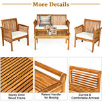 4 Piece Acacia Wood Patio Conversation Set Outdoor Chat Set with Coffee Table & Water Resistant Cushions