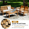 4 Piece Acacia Wood Patio Conversation Set Outdoor Chat Set with Coffee Table & Water Resistant Cushions
