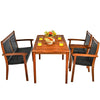 4-Piece Outdoor Wicker Dining Set Acacia Wood Patio Dining Table Rattan Loveseat Chairs with Umbrella Hole