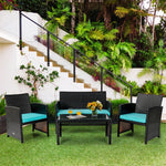 4 Piece Patio Rattan Conversation Set Cushioned Furniture Set with Loveseat & Coffee Table