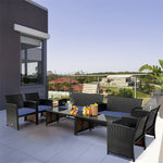 4 Piece Patio Rattan Conversation Set Cushioned Furniture Set with Loveseat & Coffee Table