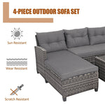 4 Piece Rattan Patio Conversation Set Wicker Outdoor Sectional Sofa Set with Coffee Table & Cushions