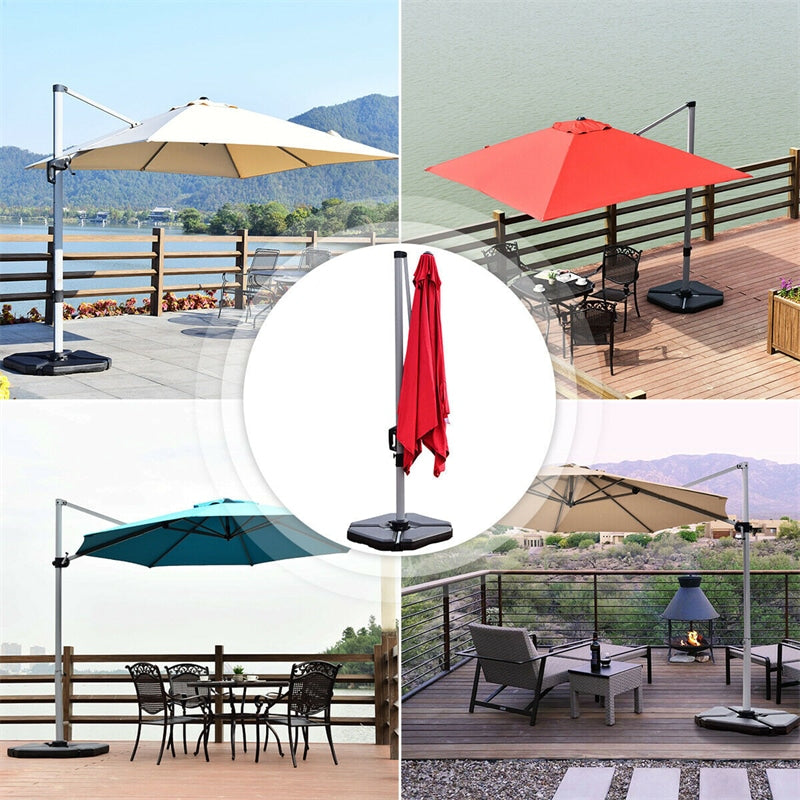 4 Piece Cantilever Offset Umbrella Base Weight, 195lbs Sand-Water Filled Umbrella Weight Plate for Poolside, Backyard, Garden