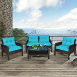 4 Piece Outdoor Wicker Furniture Set Rattan Patio Conversation Set with Coffee Table & Cushions