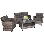 4 Piece Wicker Rattan Patio Conversation Set Garden Seating Group with Cushions & Coffee Table