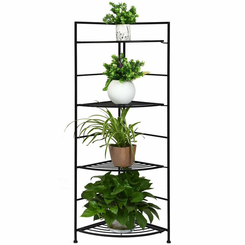 4 Tier Folding Metal Corner Plant Stand Freestanding Storage Shelf Flower Pot Holder for Patio Balcony Courtyard
