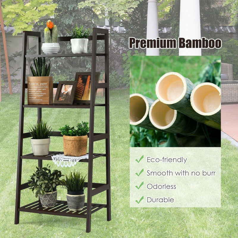 4 Tier Multifunctional Bamboo Ladder Shelf Plant Display Rack - Bestoutdor