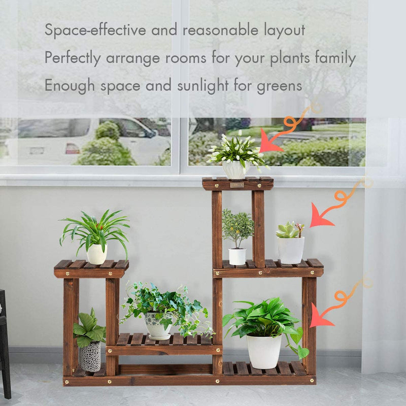 4 Tier Wood Plant Stand Multiple Flower Pot Holder Display Rack