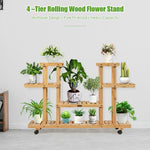 4 Tier Wood Plant Stand Rolling Flower Rack with 6 Wheels - Bestoutdor