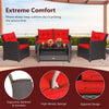 4 Piece Outdoor Rattan Furniture Set Patio Conversation Set with Bottom Shelf Coffee Table & Cushions