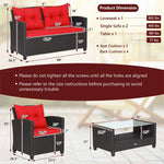 4 Piece Outdoor Rattan Furniture Set Patio Conversation Set with Bottom Shelf Coffee Table & Cushions