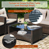 4-Piece Rattan Patio Conversation Furniture Set Outdoor Wicker Sectional Sofa with Cushioned Loveseat Chair & Glass Table