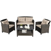 4-Piece Rattan Patio Conversation Furniture Set Outdoor Wicker Sectional Sofa with Cushioned Loveseat Chair & Glass Table