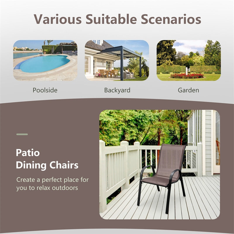 4-Pack Stackable Patio Dining Chairs All Weather Heavy Duty Outdoor Chairs with Armrests for Poolside Deck Backyard