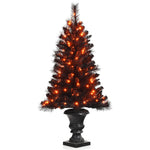4ft Black Pre-lit Potted Christmas Tree with 100 Orange LED Lights