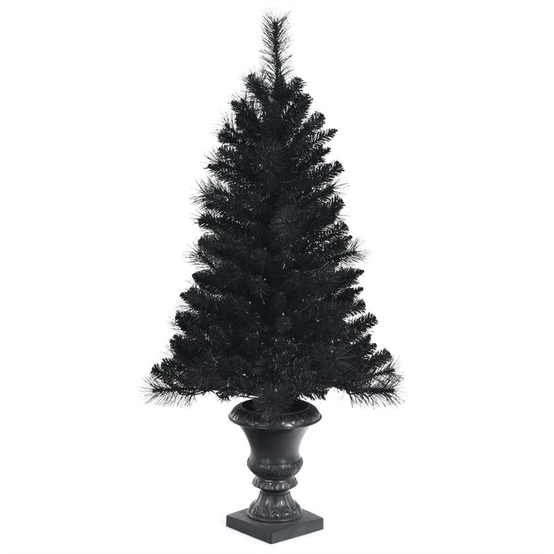 4ft Black Pre-lit Potted Christmas Tree with 100 Orange LED Lights