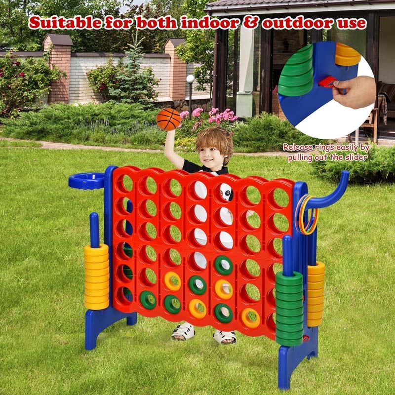4-in-A-Row Giant Game Set 4-to-Score Lawn Game Set with Basketball Hoop