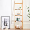 5-Tier Bamboo Ladder Plant Stand Leaning Bookshelf Display Shelf
