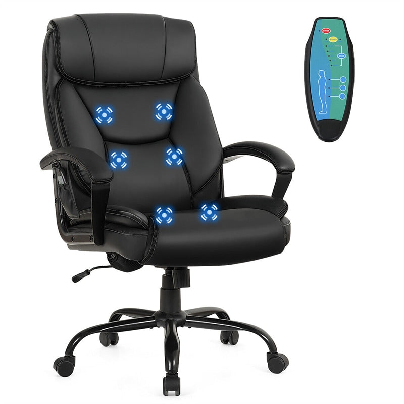 500lbs Big & Tall Massage Office Chair High Back Executive Chair PU Leather Computer Desk Chair with Remote Control & Wide Seat
