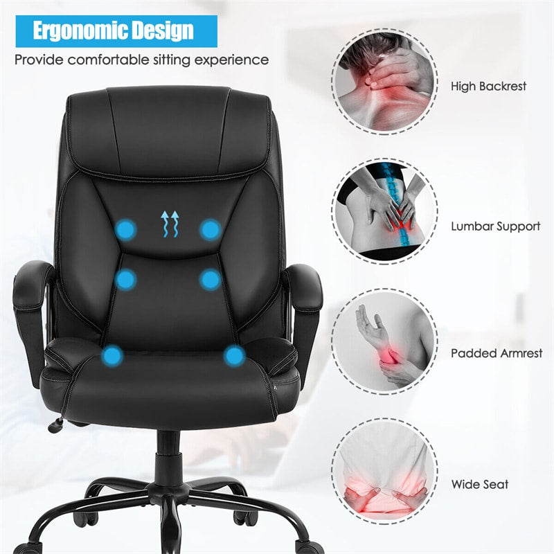 Adjustable Executive Massage Office Chair Reclining High Back Office Chair Big and Tall Leather Executive Office Chair Ergonomic Swivel Task Chair