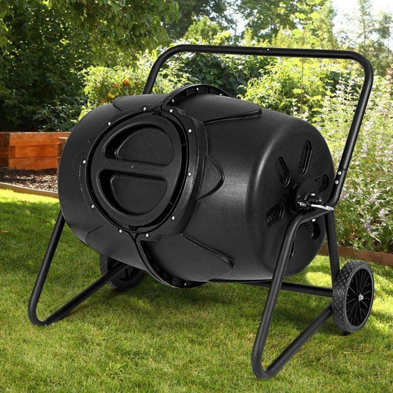 45 Gallon Outdoor Compost Tumbler Garden Waste Bin with Wheels - Bestoutdor