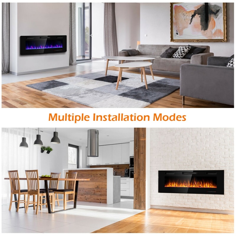 50" Recessed Electric Fireplace, Ultra-Thin Wall-Mounted Heater Insert with Remote Control, Touch Screen, Adjustable Flame Color, 8H Timer, 750W-1500W
