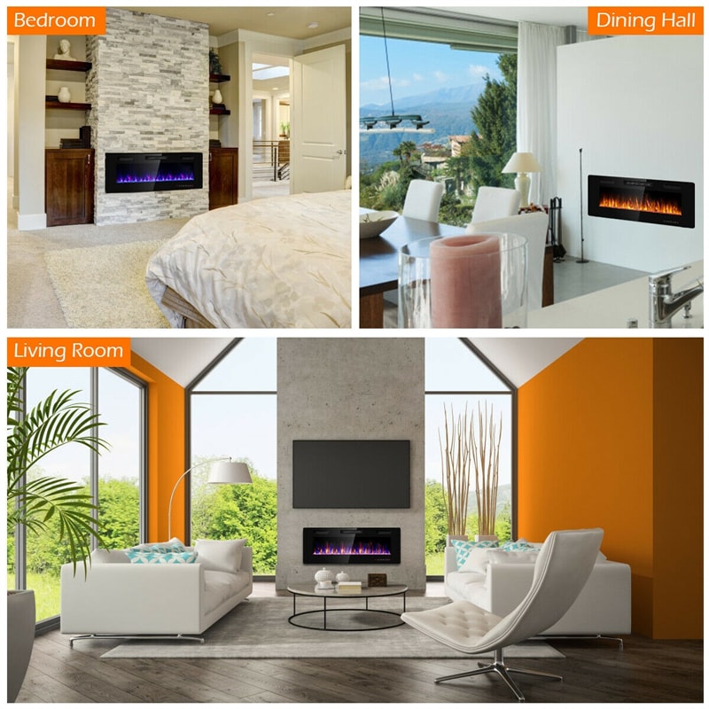 50" Recessed Electric Fireplace Insert Ultra Thin In-Wall & Wall Mounted Fireplace Heater 5100 BTU with Remote Control, Timer, Adjustable Flame Color