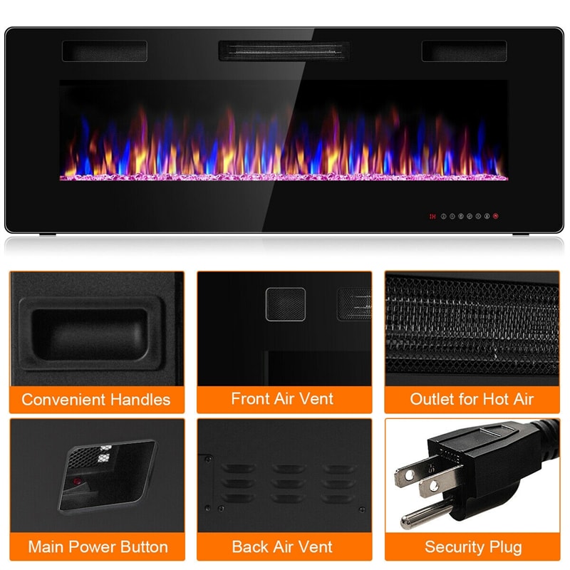 50" Recessed Electric Fireplace, Ultra-Thin Wall-Mounted Heater Insert with Remote Control, Touch Screen, Adjustable Flame Color, 8H Timer, 750W-1500W
