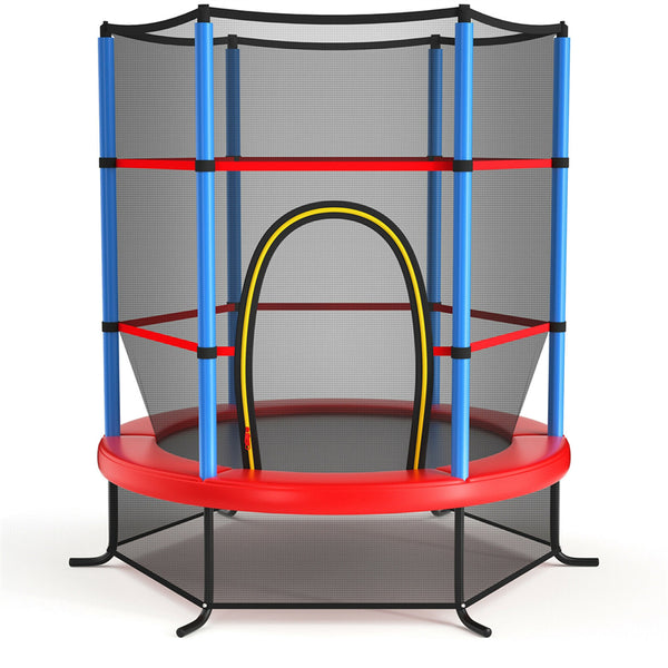 55" Round Kids Trampoline Outdoor Indoor Toddler Trampoline Bouncing Jumping Mat with Safety Enclosure Net - Bestoutdor