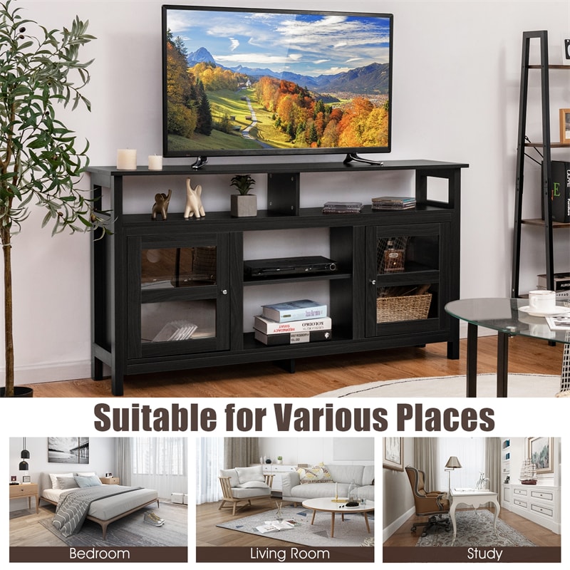 58 Inch Fireplace TV Stand Entertainment Console Center with 2 Cabinets for 18" Electric Fireplace & TVs up to 65"