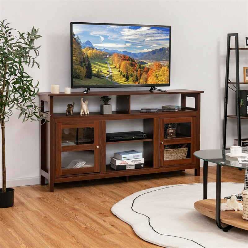 58 Inch Fireplace TV Stand Entertainment Console Center with 2 Cabinets for 18" Electric Fireplace & TVs up to 65"