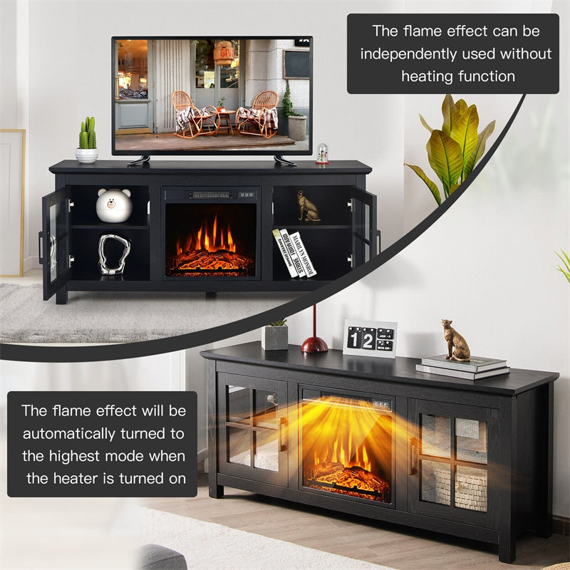 58" Fireplace TV Stand for TVs up to 65 Inches with 1400W Electric Fireplace Insert & Remote Control
