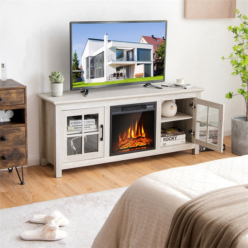 58" Electric Fireplace TV Stand for TVs up to 65", Entertainment Center with 1400W Fireplace, Remote Control, Thermostat & Adjustable Shelves