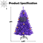 5FT Artificial Prelit Purple Halloween Tree Christmas Tree with Orange Lights & Pumpkin Ornaments