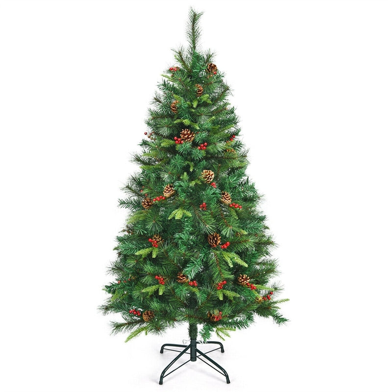 5FT Pre-lit Artificial Hinged Christmas Tree with 150 LED Lights Metal Stand