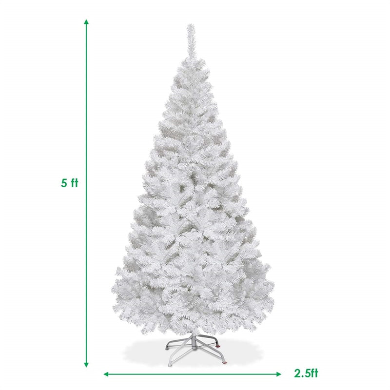 5FT White PVC Hinged Pine Snow-flocked Artificial Christmas Tree with Metal Stand