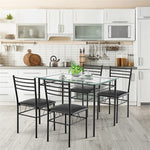 5 Piece Kitchen Dining Room Set Dining Table Set with Glass Tabletop & 4 Upholstered Chairs